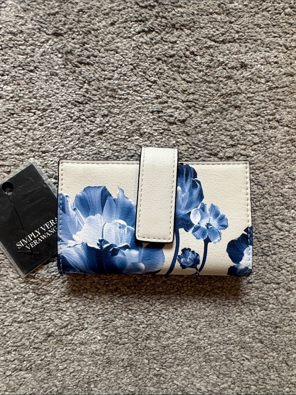 Simply Vera Vera Wang Cream Wallet with Blue Floral Design